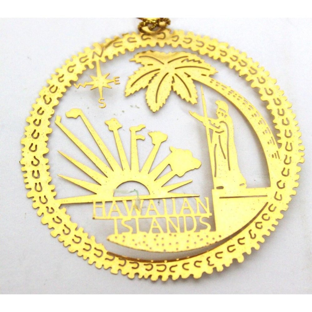 Hawaiian Islands Gold Brass Ornament Souvenir Christmas Laser Cut Hawaii Compass